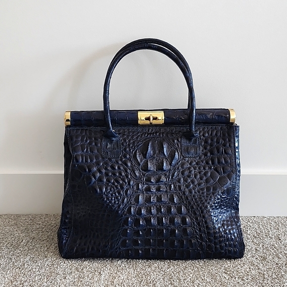 Borse In Pelle Handbags - Borse In Pelle Italian Leather Crocodile Handbag Navy Blue